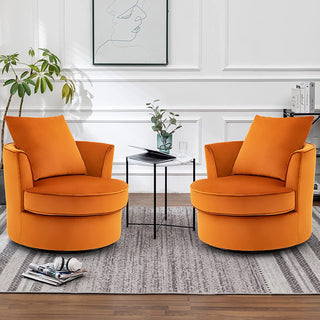 No Assembly Lint Fabric Accent Chair with 360° Swivel Function