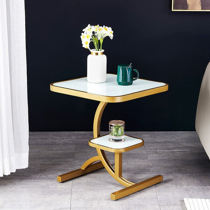 Round/Square Tempered Glass Small Side Table with 2 Layers image | luxury furniture | luxury tables | glass tables