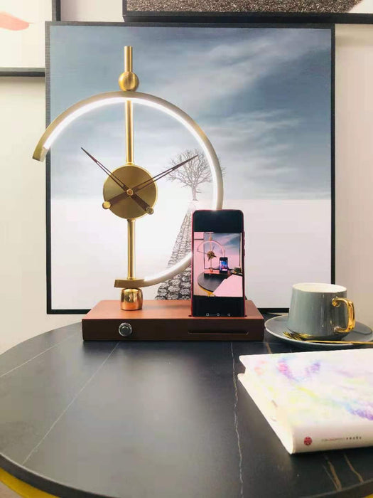 MIRODEMI® Gold LED Table Lamp with Clock & Wireless Charger