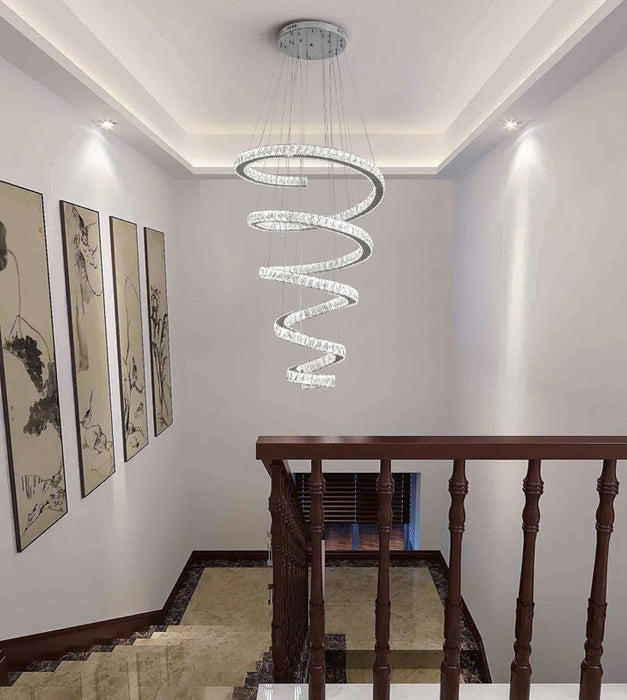 MIRODEMI® Long Spiral Hanging Crystal Golden Chandelier for Staircase, Living Room