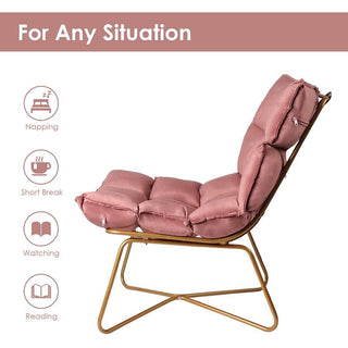 Pink velvet lounge accent chair, velvet with metal legs for a living room