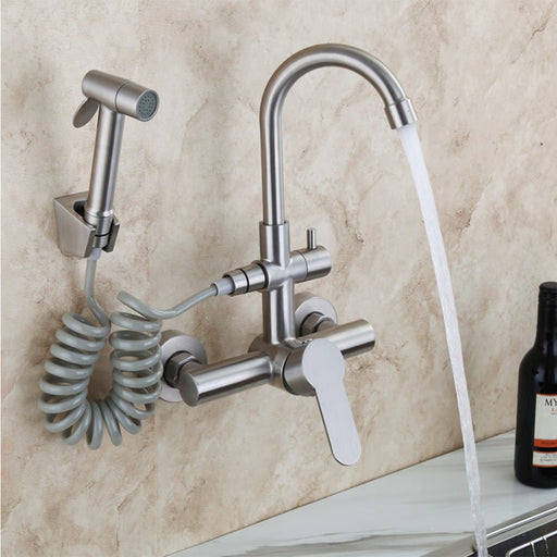 MIRODEMI® Wall Mounted Kitchen Faucet with Extendable Bidet Brushed Nickel