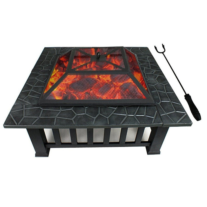 MIRODEMI® 32" Outdoor Black Iron Square Fire Pit with Spark Screen And Waterproof Cover