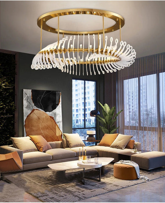 MIRODEMI® Gold/white crystal ceiling chandelier for living room, bedroom, dining room 31.5'' / Warm Light / Dimmable