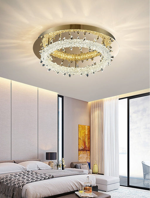 MIRODEMI® Modern Round Crystal LED Ceiling Chandelier for Living Room, Bedroom Cool Light / Dia11.8" / Dia30.0cm