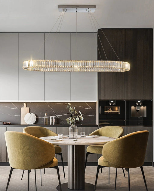 MIRODEMI® Oval modern crystal chandelier for living room, dining room, kitchen Island silver steel / L27.6*W9.8*H47.2" / Cool Light (6000K)