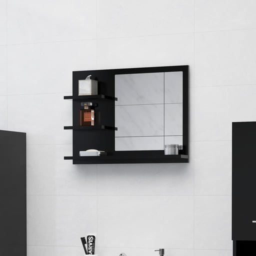 Bathroom Mirror with Shelves Black