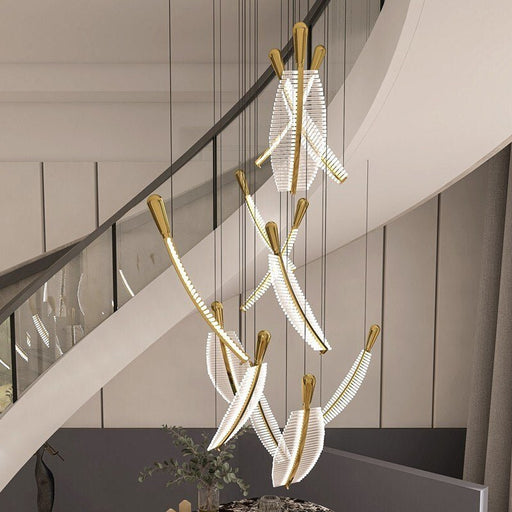 MIRODEMI® Large Crystal Staircase Creative Feather Chandelier for Lobby, Hall, Restaurant, Stairwell 12 Lights-Dia31.5" / Warm Light / Dimmable