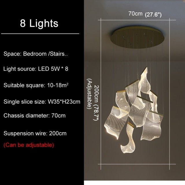 MIRODEMI® Luxury modern led light chandelier for staircase, living room, foyer, stairwell Warm Light / Dimmable / 8 Lights