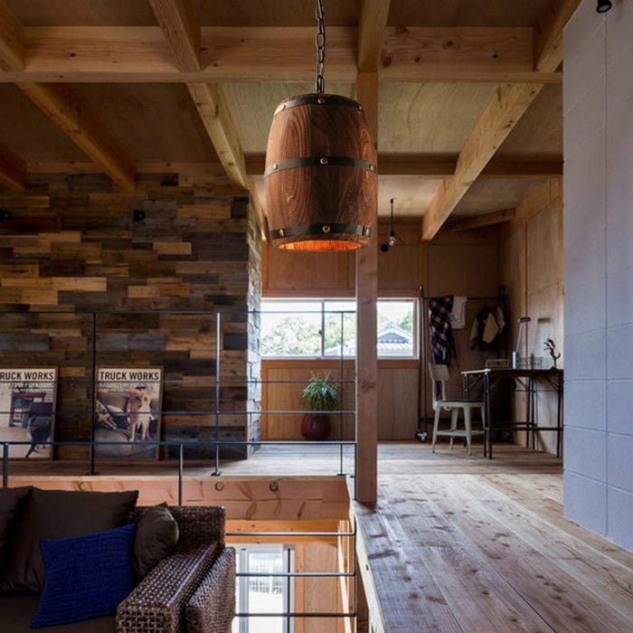 MIRODEMI® American modern nature loft wood Wine barrel hanging vintage pendant lights for restaurant, cafe, bar