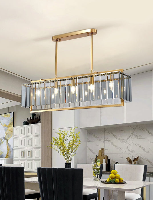 MIRODEMI® Luxury Rectangle Gold frosted glass chandelier for living room, kitchen C / L35.4*W13.4*H25.6" / warm light (3000K)
