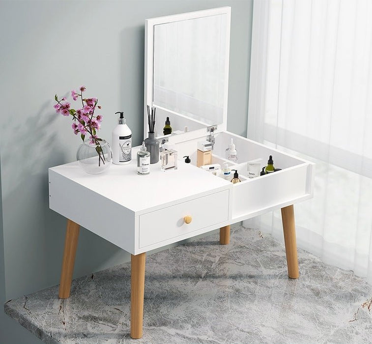 Wooden Dressing Table with Storage and Folding Mirror White / L60.0cm / L23.6"