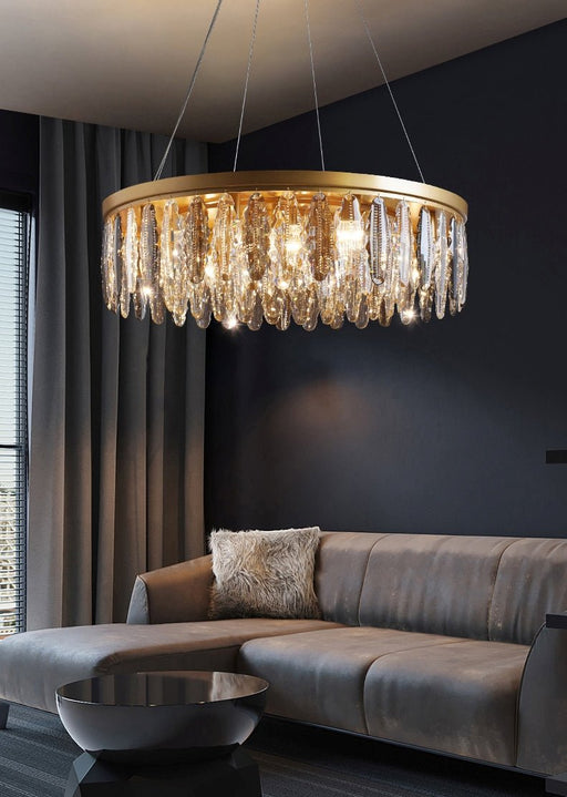 MIRODEMI® Modern drum gold crystal chandelier for bedroom, living room Dia23.6*H9.1" / Warm White / Dimmable