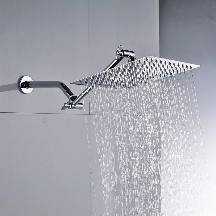 Chrome Wall Mounted Square Rain Shower Head and 11"Adjustable Extension Arm 8"