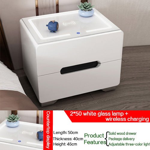 MIRODEMI® White/Black Smart Bedside Cabinet With Wireless Charger & Touch Sensor Light W15.7/19.7*D15.7*H18.1" / White 2X50 LED