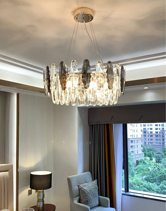 MIRODEMI® Round Gold Crystal Shine Chandelier For Living Room, Kitchen Dia19.7*H9.8" / Warm White / Dimmable