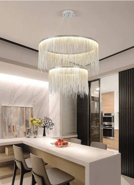 MIRODEMI® Luxury Postmodern Design Round/Rectangle/Arc Silver Chain Hanging LED Chandelier image | luxury lighting