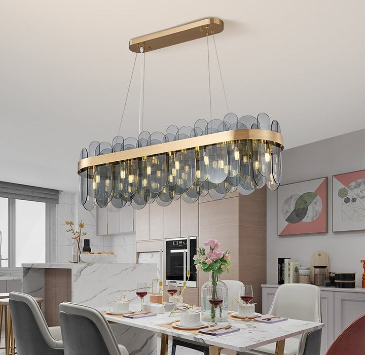 MIRODEMI® Gold Rectangle Smoky Gray Glass Modern Chandelier For Dining Room L31.5*W11.8*H11" / Warm Light 3000K