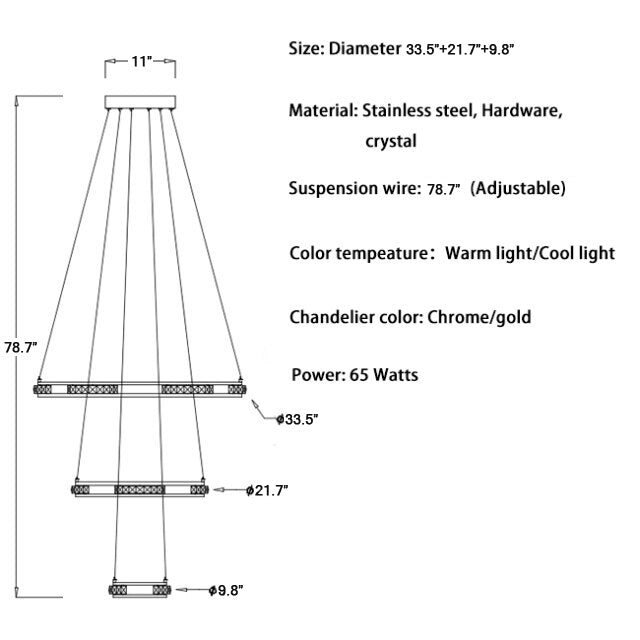 MIRODEMI® Luxury ring LED chandelier for staircase, foyer, living space, stairwell 33.5*21.7*9.8'' / Warm Light / Dimmable