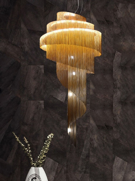 Mirodemi® Toudon | Outstanding Silver/Gold Long Chain Chandelier Dia23.6*H47.2" / Warm light / Gold