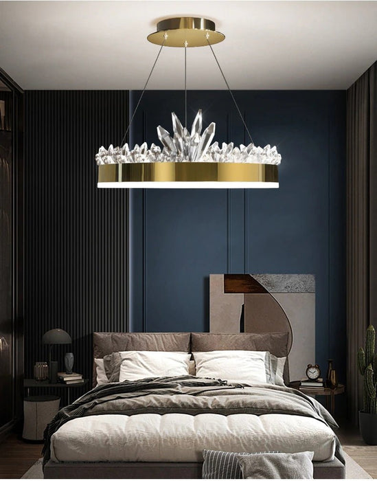 MIRODEMI® Crown design led crystal chandelier for living room, dining room, bedroom 15.8'' / Warm Light