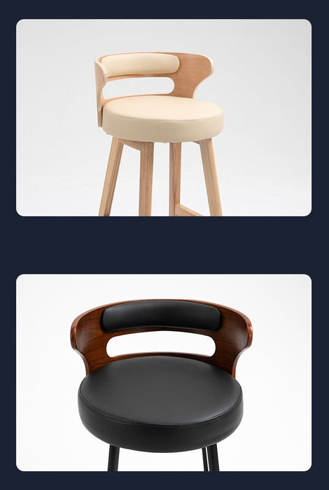 High-Leg Bar Stool with Backrest Made of Solid Wood
