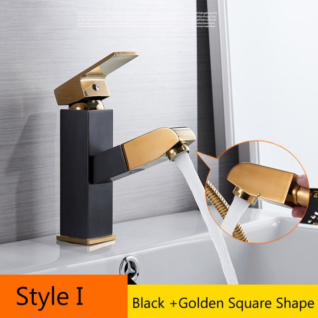 MIRODEMI® Luxury Black/Gold/White/Chrome Pull Out Bathroom Sink Faucet Deck Mounted Style I