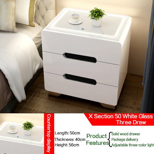 MIRODEMI® White/Black Smart Bedside Cabinet With Wireless Charger & Touch Sensor Light W15.7/19.7*D15.7*H22" / White Three Drawer