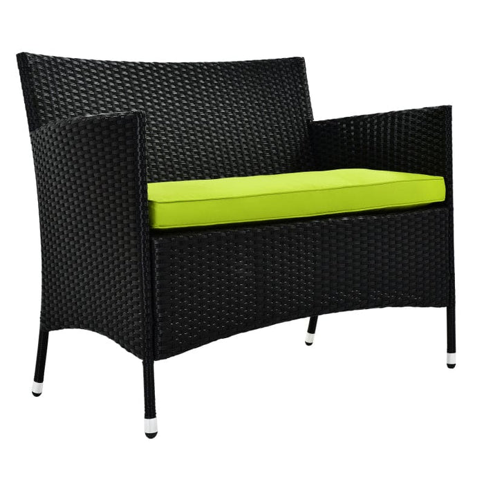 Outdoor Patio Set with Green Cushions and Black Wicker
