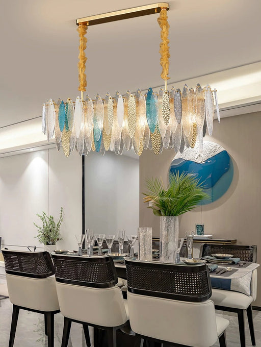 MIRODEMI® Smoky gray/Gold/Blue Frosted Glass Rectangle Crystal Chandelier Blue / L37.4*W9.8*H13.8" / Warm white, dimmable