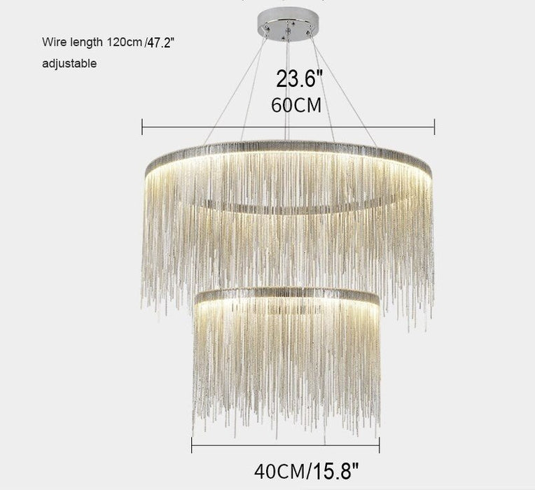 MIRODEMI® Luxury Postmodern Design Round/Rectangle/Arc Silver Chain Hanging LED Chandelier Double Round - Dia23.6*15.8" / Warm light 3000K