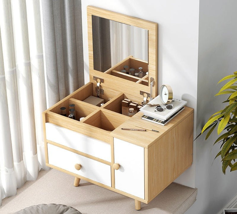 Folding Wooden Dressing Table with Storage and Mirror image | luxury furniture | makeup table | makeup storage | home decor