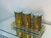 Three Gold Crushed Diamond Glass Canister Set on a Tray 7"H x 4"D