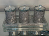 Silver Crushed Diamond Glass Three Glass Canister Set on a Tray 8"H x 4"D