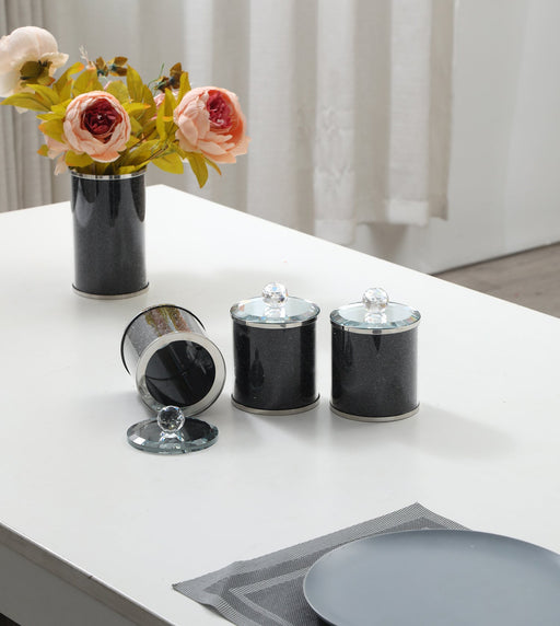 Exquisite Three Black Crushed Diamond Glass Canister Set