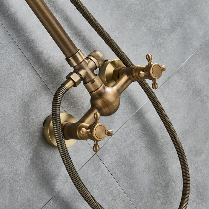 MIRODEMI® Bronze Antique Bathroom Shower Faucet Set Wall Mount Dual Handle With Handshower