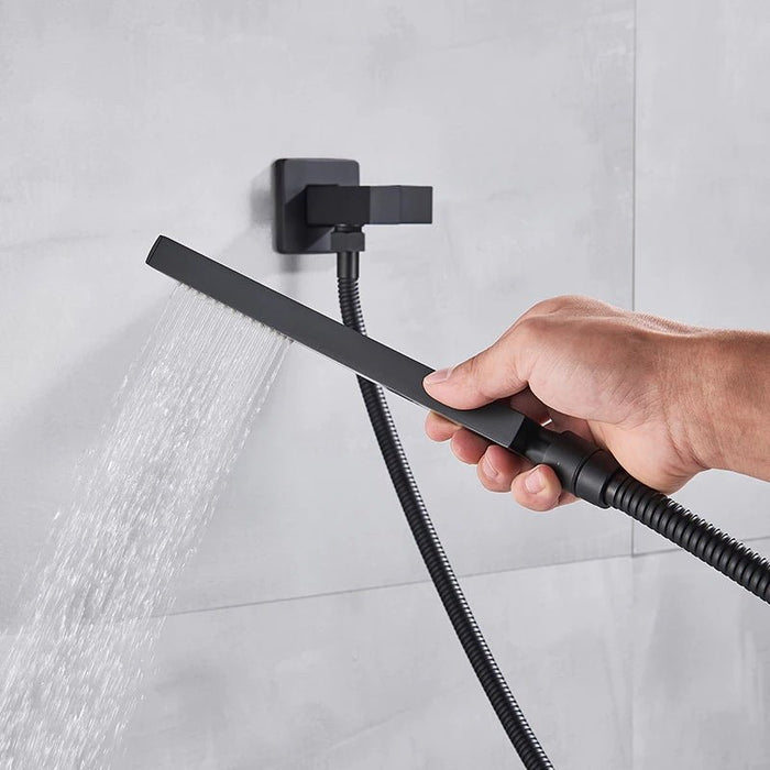 MIRODEMI® Black Shower Head Set Wall Mounted With Handshower Rotate Bath Spout