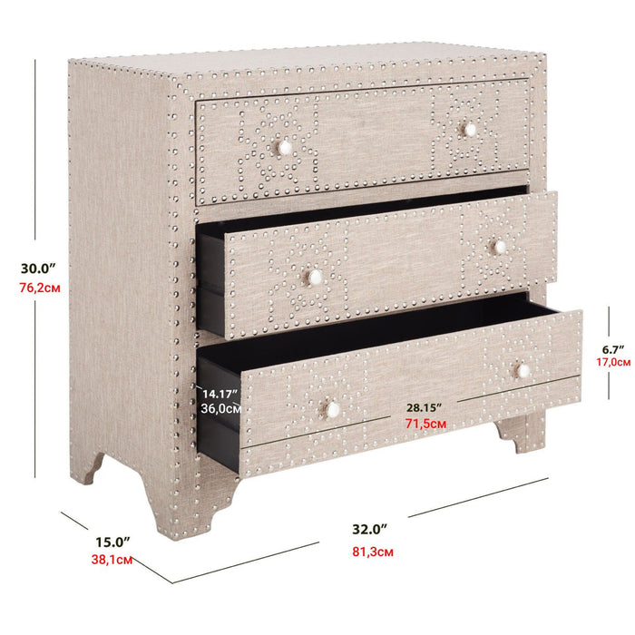 Modern Cabinet Storage with 3 Drawers and Silver Nail Head
