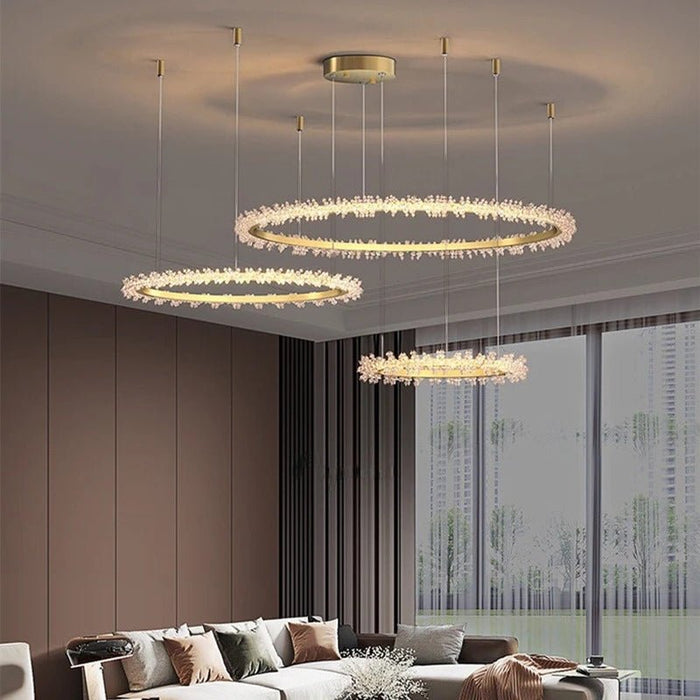 MIRODEMI® Creative Crystal LED Pendant Light in the Shape of Rings for Living Room image | luxury furniture | ring shape lamp