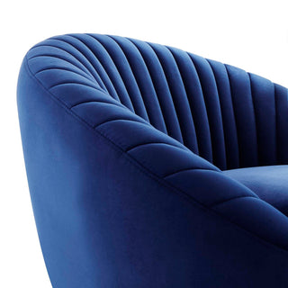 Blue rotatable single sofa made of velvet, solid wood, and iron, modern style