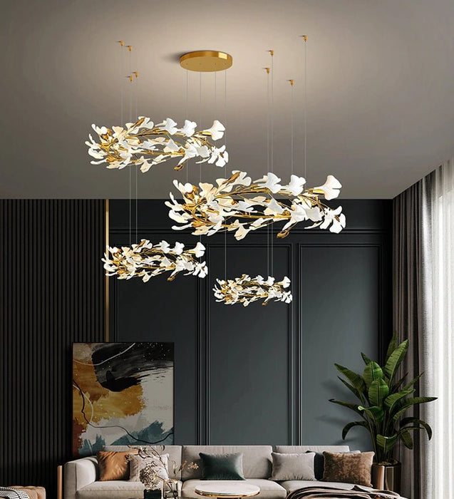 MIRODEMI® Ceramic petals gold ceiling chandelier for living room, dining room, bedroom 47.2x39.4x31.5x23.6 / Warm Light / Dimmable