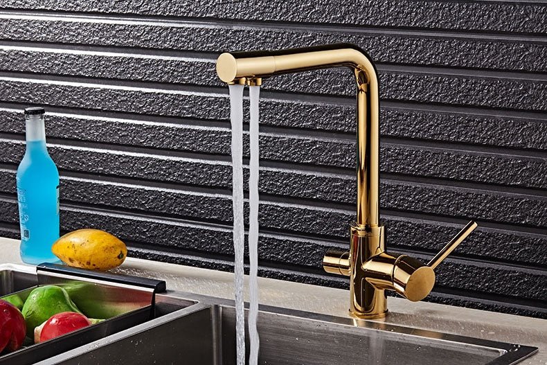 MIRODEMI® Golden Brass Purified Water Kitchen Faucet and Pure Water Filter Mixer Tap