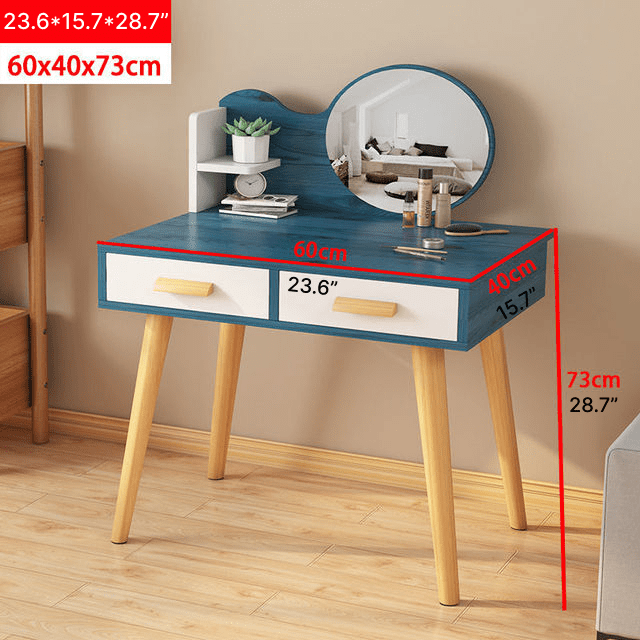 Nordic Dressing Table with LED Mirror Blue / No LED / L60.0cm / L23.6"