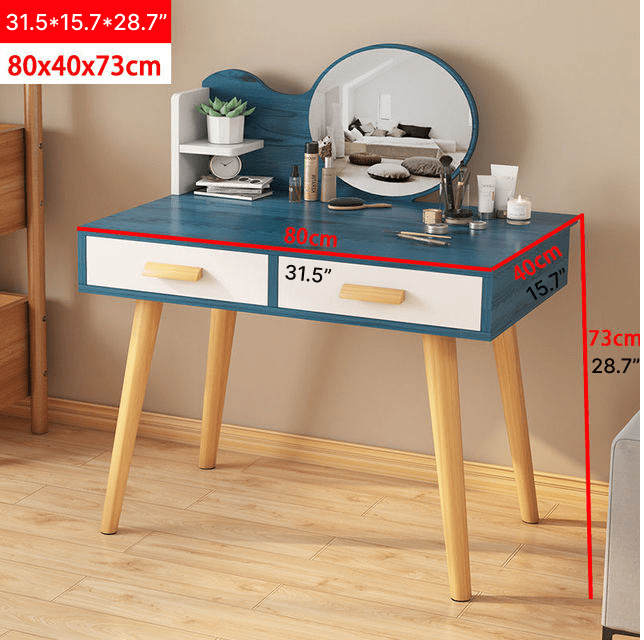 Nordic Dressing Table with LED Mirror Blue / No LED / L80.0cm / L31.5"