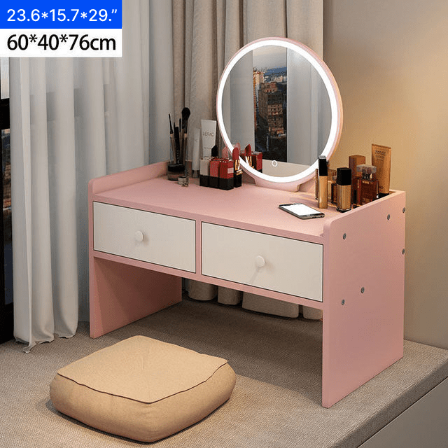Light Simple Dressing Table With LED Mirror Pink / LED Mirror
