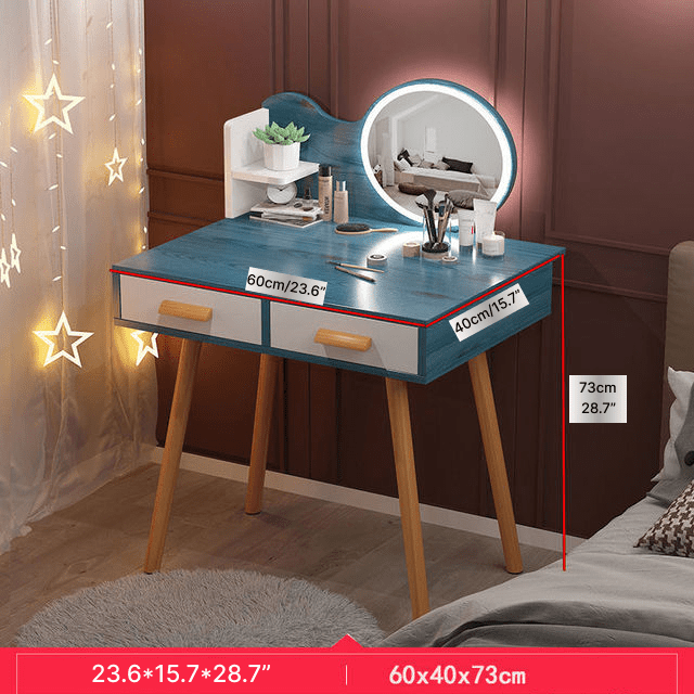 Nordic Dressing Table with LED Mirror Blue / LED Mirror / L60.0cm / L23.6"