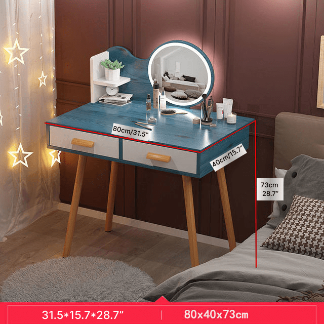 Nordic Dressing Table with LED Mirror Blue / LED Mirror / L80.0cm / L31.5"