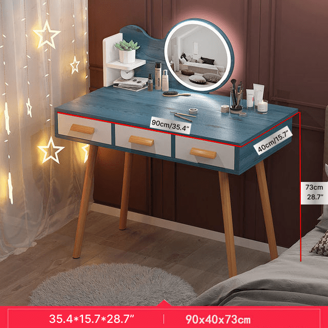 Nordic Dressing Table with LED Mirror Blue / LED Mirror / L90.0cm / L35.4"