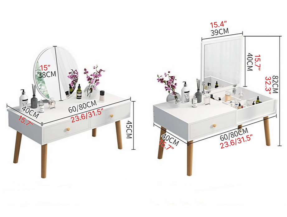 Wooden Dressing Table with Storage and Folding Mirror
