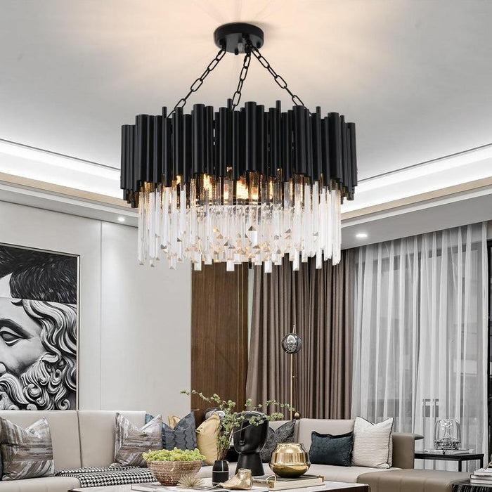 MIRODEMI® Black luxury modern round chandelier 39.4” / Warm light (3000K)